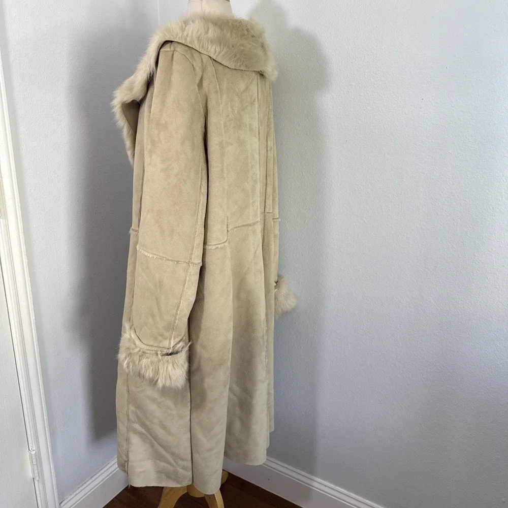 Luxe Penny Lane Trench Coat Women XL Faux Suede Fur Mobwife Glam Afghan‎ Y2K 90s